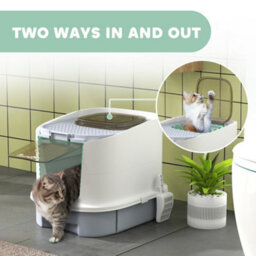 Pawhut Cat Litter Box, Hooded Cat Litter Tray With Lid, Scoop, Grey - thumbnail 6
