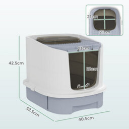 Pawhut Cat Litter Box, Hooded Cat Litter Tray With Lid, Scoop, Grey - thumbnail 3