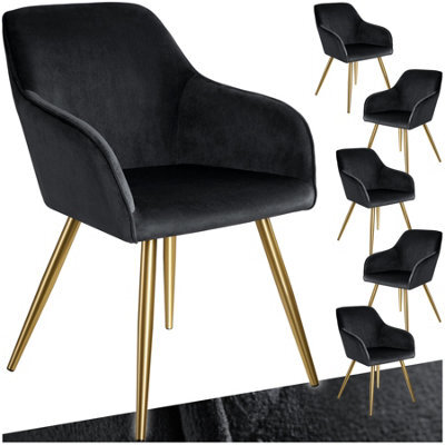 Tectake Set Of 6 Chair Marilyn With Velvet Cover, Gold Steel Legs And Plush Padding  - Black/gold - image 1