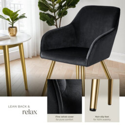 Tectake Set Of 6 Chair Marilyn With Velvet Cover, Gold Steel Legs And Plush Padding  - Black/gold - thumbnail 4