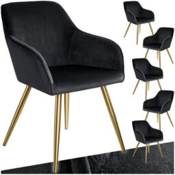 Tectake Set Of 6 Chair Marilyn With Velvet Cover, Gold Steel Legs And Plush Padding  - Black/gold