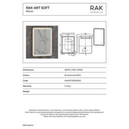 RAK Ceramics Rak Art Soft 600X800mm Rectangular Brushed Gold Illuminated Bathroom Mirror With Touch Sensor & Demister - thumbnail 2
