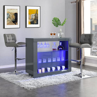 Furniture in Fashion Fiesta Grey High Gloss Bar Table With 2 Candid Grey Stools - image 1
