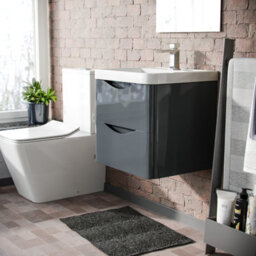 Nes Home Merton 500mm Grey Mdf Wall Hung Vanity Cabinet 2 Drawer With White Resin Basin - thumbnail 3