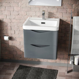 Nes Home Merton 500mm Grey Mdf Wall Hung Vanity Cabinet 2 Drawer With White Resin Basin - thumbnail 2