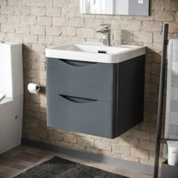 Nes Home Merton 500mm Grey Mdf Wall Hung Vanity Cabinet 2 Drawer With White Resin Basin