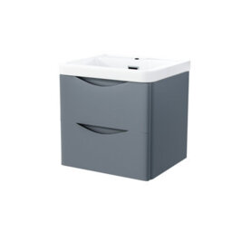 Nes Home Merton 500mm Grey Mdf Wall Hung Vanity Cabinet 2 Drawer With White Resin Basin - thumbnail 7