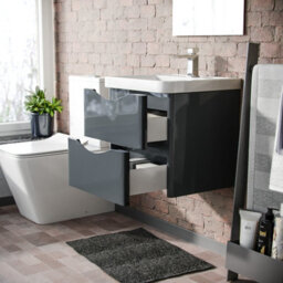 Nes Home Merton 500mm Grey Mdf Wall Hung Vanity Cabinet 2 Drawer With White Resin Basin - thumbnail 6