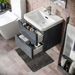 Nes Home Merton 500mm Grey Mdf Wall Hung Vanity Cabinet 2 Drawer With White Resin Basin - thumbnail 5