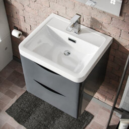 Nes Home Merton 500mm Grey Mdf Wall Hung Vanity Cabinet 2 Drawer With White Resin Basin - thumbnail 4