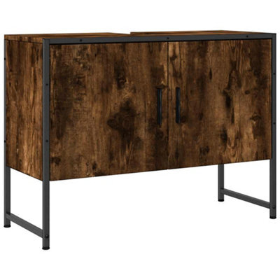 Berkfield Sturdy Bathroom Sink Cabinet Smoked Oak 80X33X60 Cm Engineered Wood
