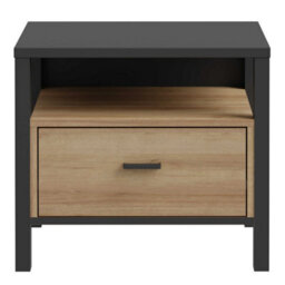 Wyld Haus Egtved Black And Natural Oak Wood Effect Bedside 1 Drawer - thumbnail 3