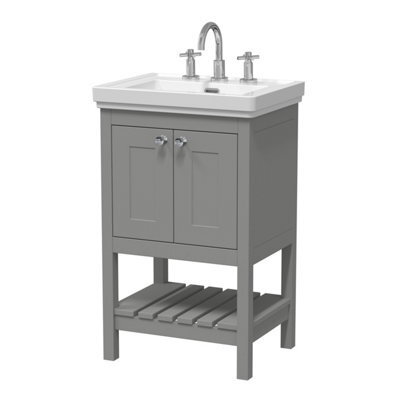 Balterley Coppenhall Bathroom Floor Standing 1 Drawer Vanity & 3 Tap Hole Basin, Cool Grey, 531mm - image 1