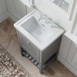Balterley Coppenhall Bathroom Floor Standing 1 Drawer Vanity & 3 Tap Hole Basin, Cool Grey, 531mm - thumbnail 5