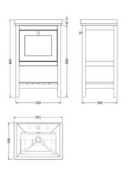 Balterley Coppenhall Bathroom Floor Standing 1 Drawer Vanity & 3 Tap Hole Basin, Cool Grey, 531mm - thumbnail 8