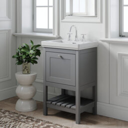 Balterley Coppenhall Bathroom Floor Standing 1 Drawer Vanity & 3 Tap Hole Basin, Cool Grey, 531mm - thumbnail 6