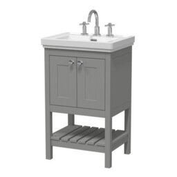 Balterley Coppenhall Bathroom Floor Standing 1 Drawer Vanity & 3 Tap Hole Basin, Cool Grey, 531mm - thumbnail 1