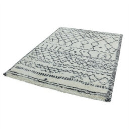 Cream Grey Geometric Luxurious Modern Shaggy Easy To Clean Dining Room Rug-160Cm X 230Cm - thumbnail 2