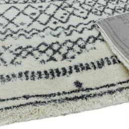 Cream Grey Geometric Luxurious Modern Shaggy Easy To Clean Dining Room Rug-160Cm X 230Cm - thumbnail 4
