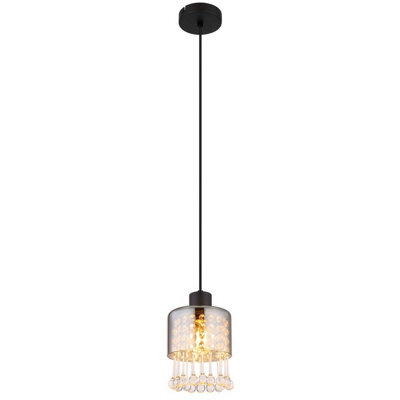 Luminosa Lighting Luminosa Hendry Slim Pendant Ceiling Light Matt Black Smoke Glass Shade 1X E27 - image 1