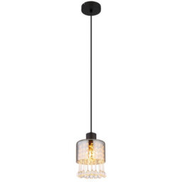 Luminosa Lighting Luminosa Hendry Slim Pendant Ceiling Light Matt Black Smoke Glass Shade 1X E27 - thumbnail 1