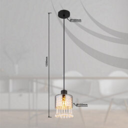 Luminosa Lighting Luminosa Hendry Slim Pendant Ceiling Light Matt Black Smoke Glass Shade 1X E27 - thumbnail 6