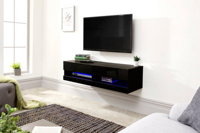 Gfw Galicia 120Cm Wall Tv Unit With Led Black - image 1