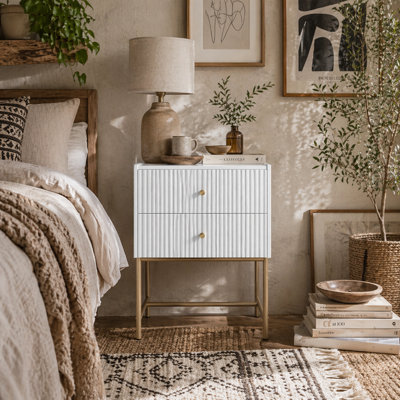 Wyld Haus Lelu Rata White And Gold 2-Drawer Ribbed Bedside Table, L48 X D30.8 X H60Cm - image 1