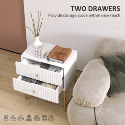 Wyld Haus Lelu Rata White And Gold 2-Drawer Ribbed Bedside Table, L48 X D30.8 X H60Cm - thumbnail 5