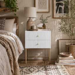 Wyld Haus Lelu Rata White And Gold 2-Drawer Ribbed Bedside Table, L48 X D30.8 X H60Cm - thumbnail 1