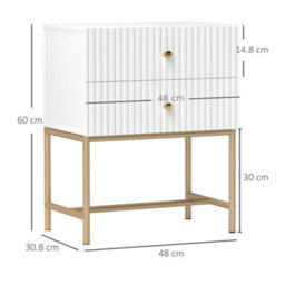 Wyld Haus Lelu Rata White And Gold 2-Drawer Ribbed Bedside Table, L48 X D30.8 X H60Cm - thumbnail 3