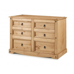 Mercers Furniture Corona Low 3+3 Wide Chest Of 6 Drawers Sideboard Solid Wood Pine Wooden With Mexican Styling - thumbnail 1