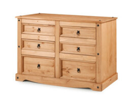 Mercers Furniture Corona Low 3+3 Wide Chest Of 6 Drawers Sideboard Solid Wood Pine Wooden With Mexican Styling - thumbnail 2