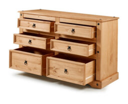 Mercers Furniture Corona Low 3+3 Wide Chest Of 6 Drawers Sideboard Solid Wood Pine Wooden With Mexican Styling - thumbnail 3