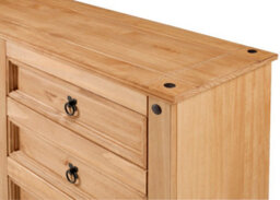 Mercers Furniture Corona Low 3+3 Wide Chest Of 6 Drawers Sideboard Solid Wood Pine Wooden With Mexican Styling - thumbnail 4
