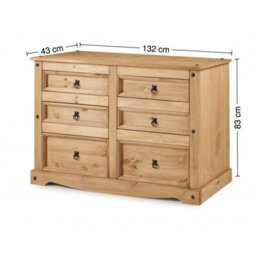Mercers Furniture Corona Low 3+3 Wide Chest Of 6 Drawers Sideboard Solid Wood Pine Wooden With Mexican Styling - thumbnail 5