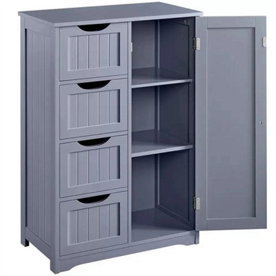 Grey Bathroom Wood Cabinet Storage 4 Drawers 1 Door Free Standing Cupboard Unit - image 1