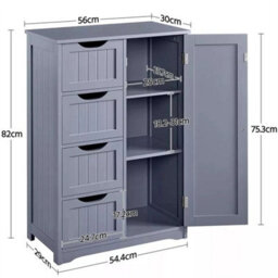 Grey Bathroom Wood Cabinet Storage 4 Drawers 1 Door Free Standing Cupboard Unit - thumbnail 2