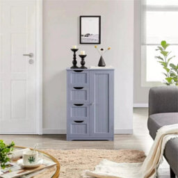 Grey Bathroom Wood Cabinet Storage 4 Drawers 1 Door Free Standing Cupboard Unit - thumbnail 5