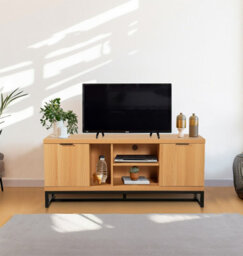 Hallowood Furniture Newquay Oak Effect Large Tv Stand With Metal Base