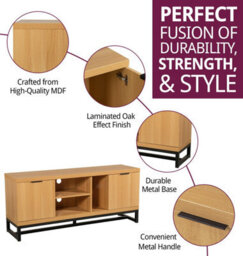 Hallowood Furniture Newquay Oak Effect Large Tv Stand With Metal Base - thumbnail 2