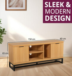 Hallowood Furniture Newquay Oak Effect Large Tv Stand With Metal Base - thumbnail 3