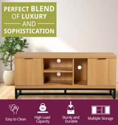 Hallowood Furniture Newquay Oak Effect Large Tv Stand With Metal Base - thumbnail 4
