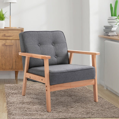 Homcom Accent Chair Linen Armchair W/ Armrests For Living Room Grey Natural - image 1
