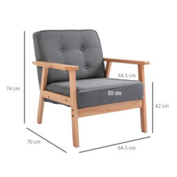 Homcom Accent Chair Linen Armchair W/ Armrests For Living Room Grey Natural - thumbnail 3