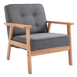 Homcom Accent Chair Linen Armchair W/ Armrests For Living Room Grey Natural - thumbnail 2