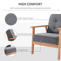 Homcom Accent Chair Linen Armchair W/ Armrests For Living Room Grey Natural - thumbnail 5