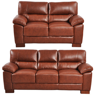 Furniture Instore Dalmore Genuine Leather Tan 3+2 Seater Sofa Set - image 1