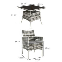 Outsunny Rattan Outdoor Dining Table And Chairs For 4, Mixed Grey - thumbnail 3