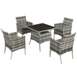Outsunny Rattan Outdoor Dining Table And Chairs For 4, Mixed Grey - thumbnail 2